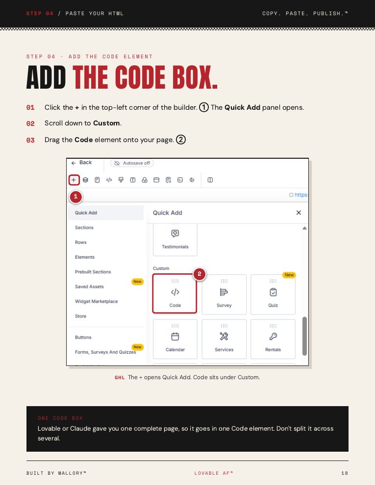 Guide page: GHL code element