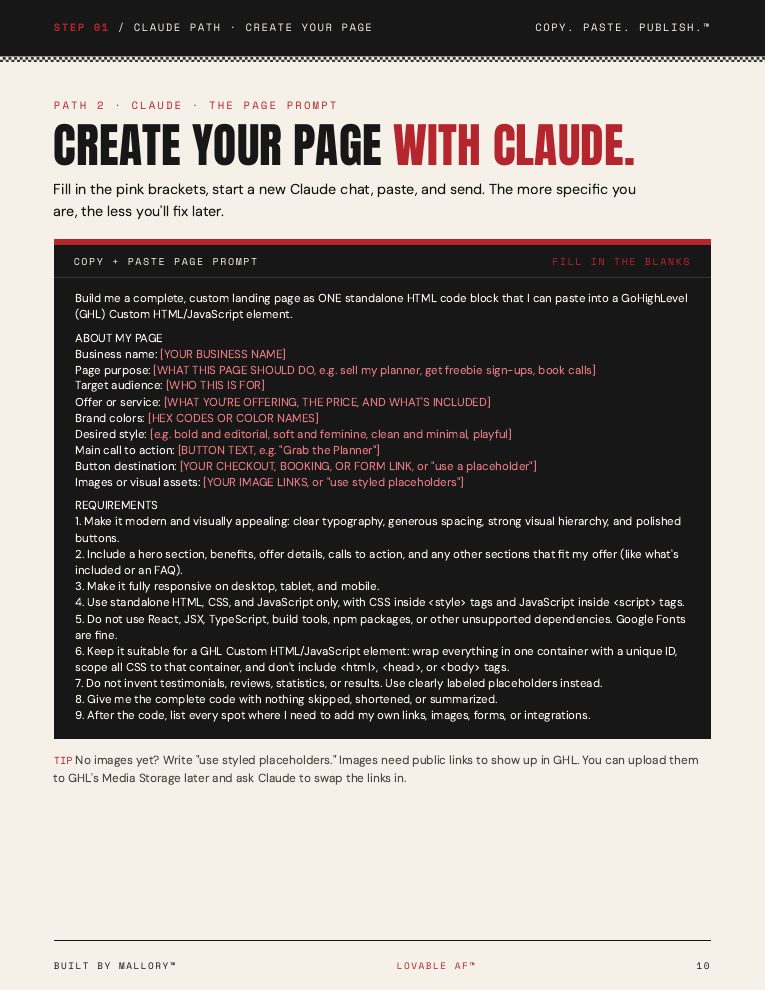 Guide page: Claude prompt