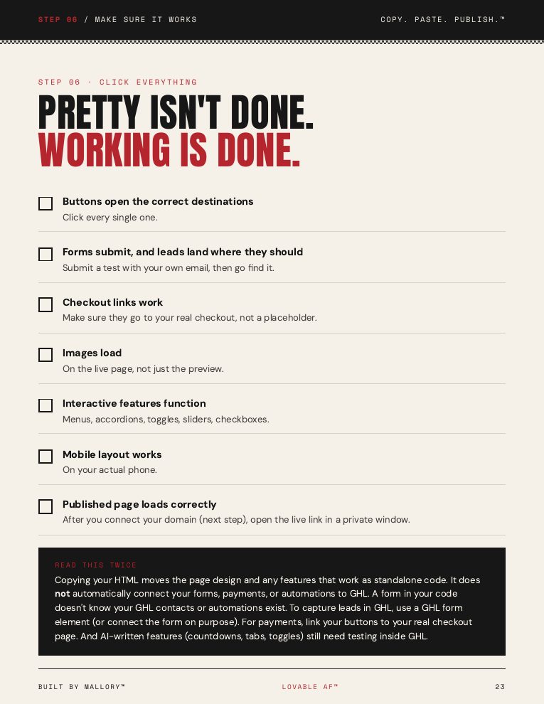 Guide page: Final checklist